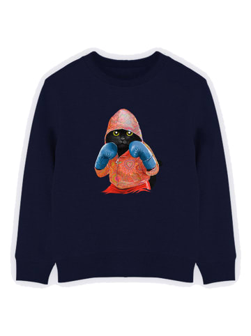 WOOOP Sweatshirt "Boxing cat black" in Dunkelblau