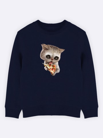 WOOOP Sweatshirt "Cat loves pizza" in Dunkelblau