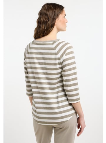 ELBSAND Koszulka "Celin" w kolorze szarobrązowo-białym