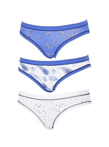 COTONELLA 3er-Set: Slips in Blau/ Weiß