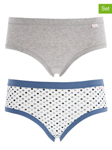COTONELLA 2er-Set: Slips in Grau/ Blau/ Weiß
