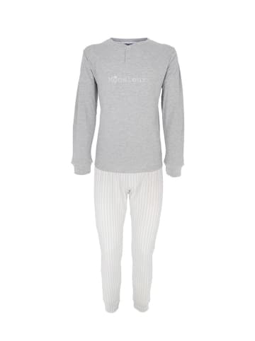 COTONELLA Pyjama in Grau/ Weiß