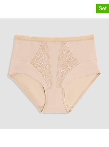 COTONELLA Figi high waist (2 pary) w kolorze beżowym