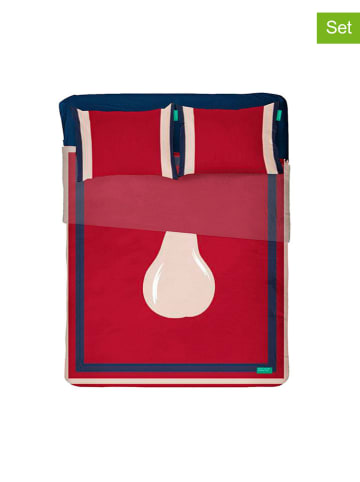 Benetton 4-delige set: satijnen bedlakens en kussenslopen donkerblauw/rood