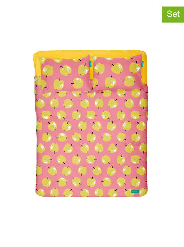 Benetton 4tlg. Set: Bettlaken & Kissenbezüge in Rosa/ Gelb