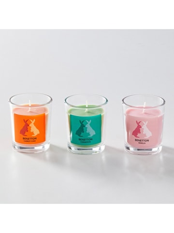 Benetton 3-delige set: geurkaarsen oranje/groen/lichtroze - 3x 65 g