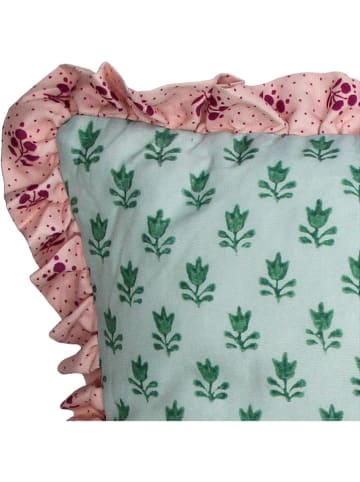 Kersten Kussen "Ruffles" groen/lichtroze - (L)45 x (B)45 cm