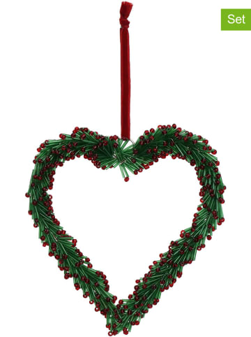 Kersten 4er-Set: Dekoanhänger ''Heart'' in Rot/ Grün - (L)16 x (B)16 cm