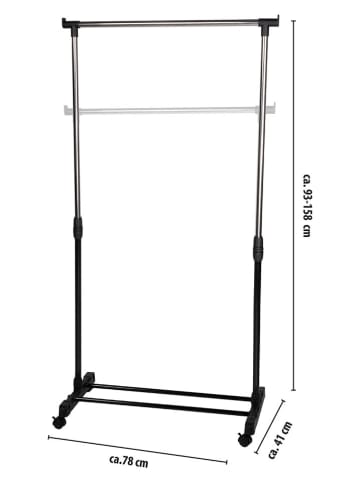 Alpina Kledingrek zwart/zilverkleurig - (B)78 x (H)158 x (D)41 cm