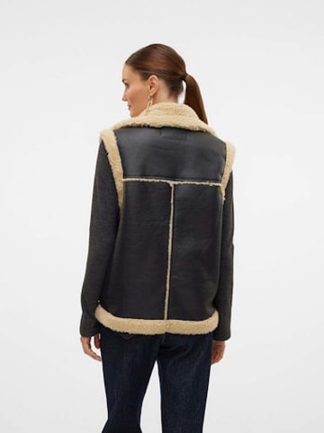 Vero Moda Kamizelka "Peggy" w kolorze czarno-beżowym ze skóry syntetycznej
