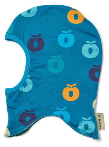 Småfolk Wende-Mütze "Fahrzeuge und Äpfel" in Grün/ Blau