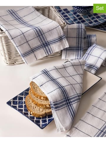 Violeta Home 10-delige set: theedoeken wit/blauw - (L)42 x (B)42 cm