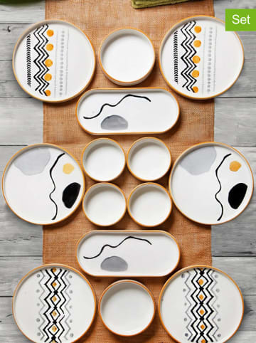 Violeta Home 14tlg. Frühstücksservice in Weiß/ Schwarz/ Gelb