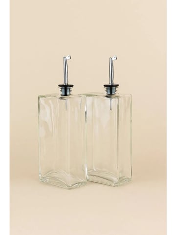 Violeta Home 2-delige set: oliedispenders transparant/zilverkleurig - (H)16,5 cm