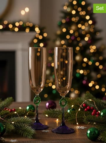 Violeta Home 2-delige set: champagneglazen donkerblauw/groen - 150 ml