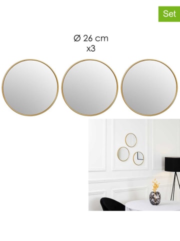 Rétro Chic 3-delige set: wandspiegels "Toronto" goudkleurig - Ø 26 cm
