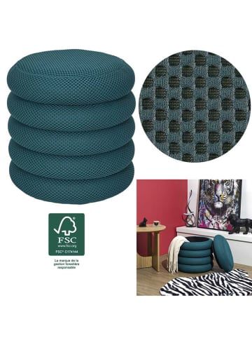 Rétro Chic Pouf ''Atome'' in Petrol - (H)44 x Ø 38 cm