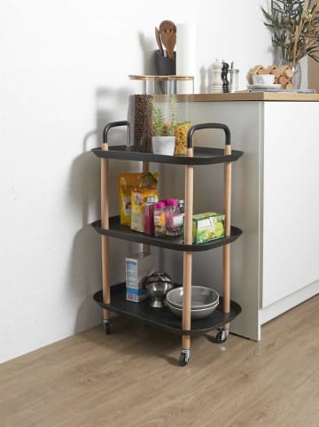 THE HOME DECO FACTORY Wózek kuchenny "Kaleo" w kolorze czarno-jasnobrązowym - 56 x 81 x 35,5 cm