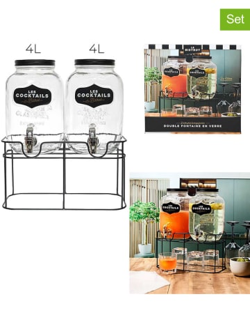Rétro Chic 3-delige set: drankdispenser transparant/zwart - 2x 4 l
