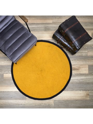 Rétro Chic Baumwoll-Teppich in Gelb - Ø 120 cm