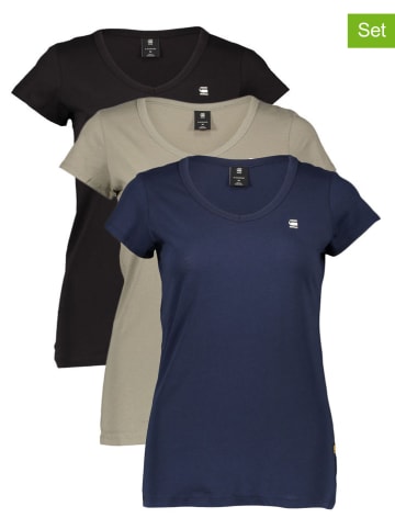 G-Star 3er-Set: Shirts in Dunkelblau/ Oliv/ Schwarz