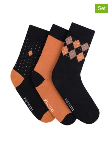 Puccini 3er-Set: Socken in Schwarz/ Orange