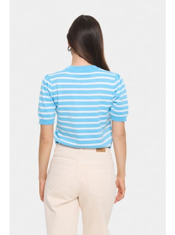 SAINT TROPEZ Pullover in Hellblau/ Weiß