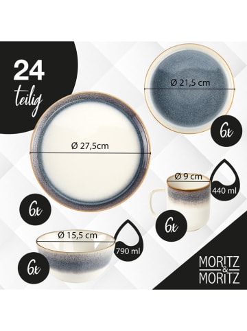 Moritz & Moritz 24tlg. Geschirrset "Tarento" in Weiß/ Grau