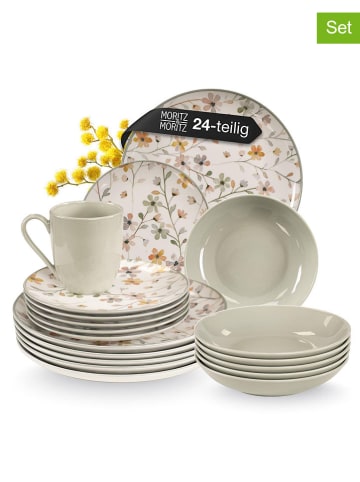 Moritz & Moritz 24-delige serviesset "Primavera" wit/beige/oranje