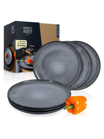 Moritz & Moritz 6er-Set: Speiseteller "Vida" in Anthrazit - Ø 27 cm