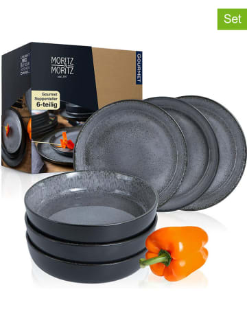 Moritz & Moritz 6er-Set: Suppenteller "Vida" in Anthrazit - Ø 19 cm
