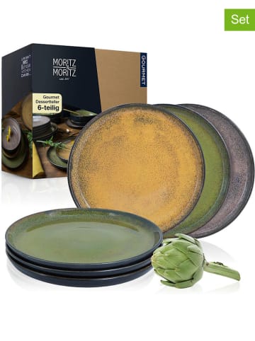 Moritz & Moritz 6er-Set: Dessertteller "Vida" in Gelb/ Grün/ Grau - Ø 20 cm