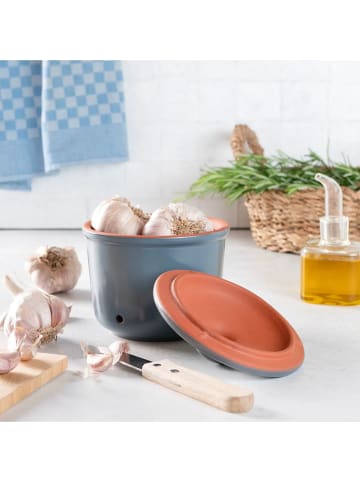 Römertopf Garnek "Mini" w kolorze niebiesko-pomarańczowym do czosnku - 600 ml