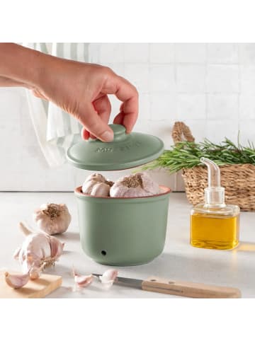 Römertopf Garnek "Mini" w kolorze zielono-pomarańczowym do czosnku - 600 ml