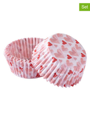 Zenker 2er-Set: Muffin-Papierförmchen ''Herzen'' in Weiß/ Rosa/ Rot - 2x 50 Stück