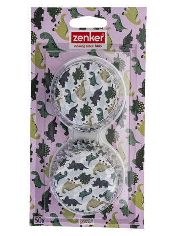 Zenker Foremki papierowe (100 szt.) "Dinosaur" w kolorze biało-zielonym do muffinek