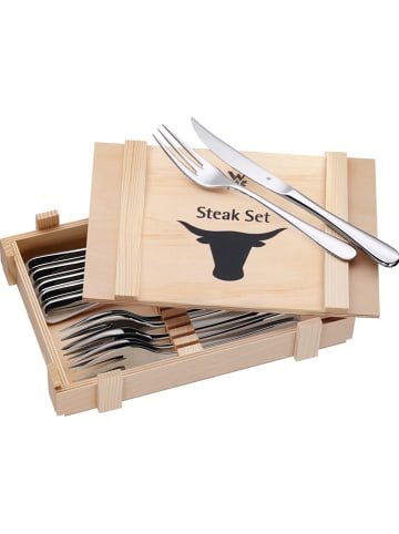 WMF 12tlg. Edelstahl-Steakbesteckset mit Holzkassette
