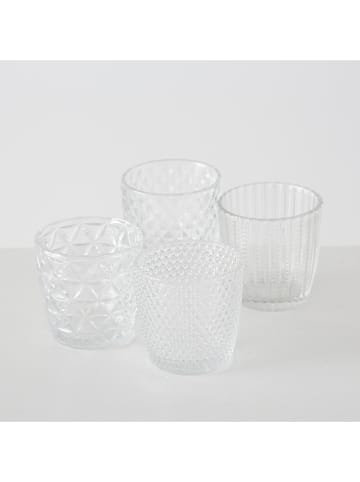 Boltze 4-delige set: windlichten "Marilu" transparant - (H)7,5 x Ø 7,5 cm