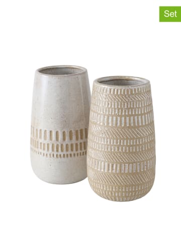 Boltze 2-delige set: vazen "Nalini" wit/beige - (H)19 x Ø 11 cm