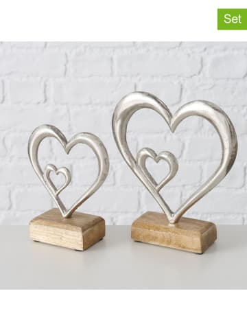 Boltze 2-delige set: decoratieve objecten "Adea" zilverkleurig/lichtbruin