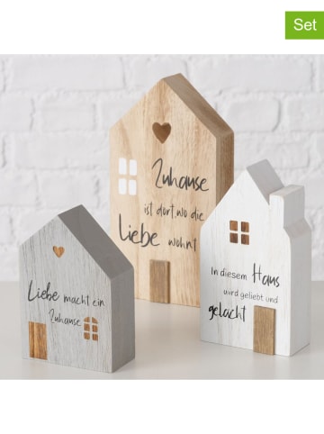 Boltze 3er-Set: Dekoaufsteller "Mein Haus" in Weiß/ Grau/ Hellbraun