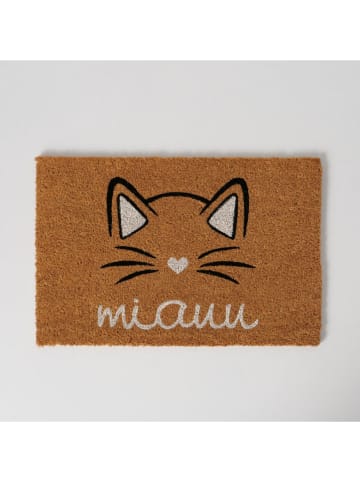 Boltze Kokos-Fußmatte "Miauu" in Hellbraun/ Weiß - (L)60 x (B)40 cm