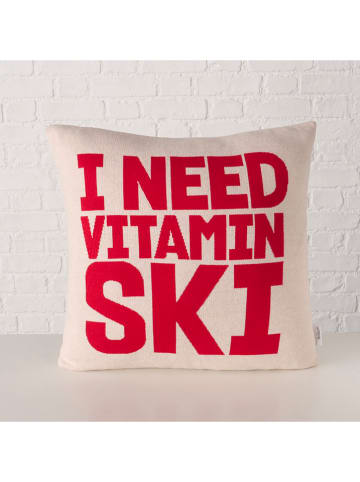 Boltze Kussen "Skiing" crème/rood - (L)50 x (B)50 cm