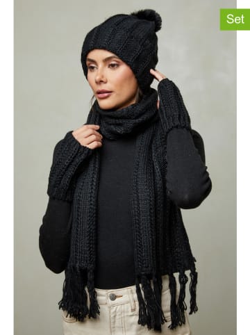 Soft Cashmere 3-delige set: muts, sjaal en wanten zwart