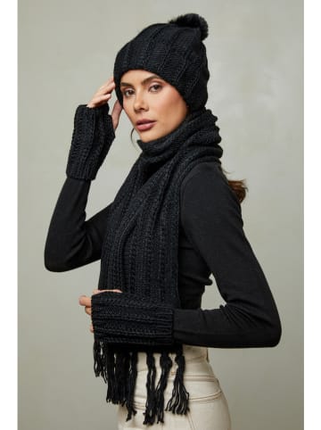 Soft Cashmere 3tlg. Set: Mütze, Schal und Fäustlinge in Schwarz