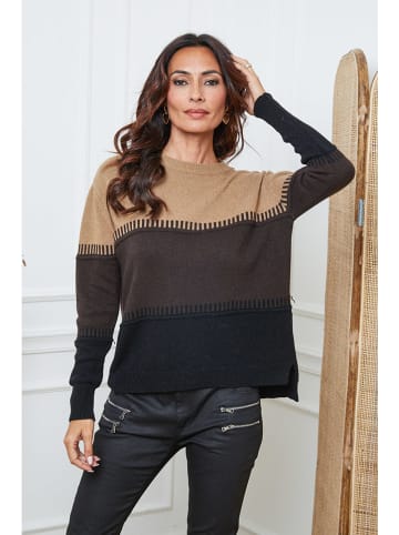 So Cachemire Pullover "Lurcia" in Hellbraun/ Braun/ Schwarz