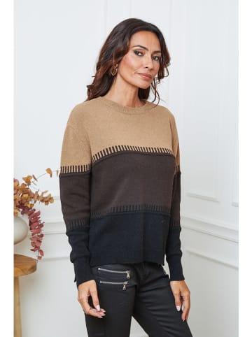 So Cachemire Pullover "Lurcia" in Hellbraun/ Braun/ Schwarz