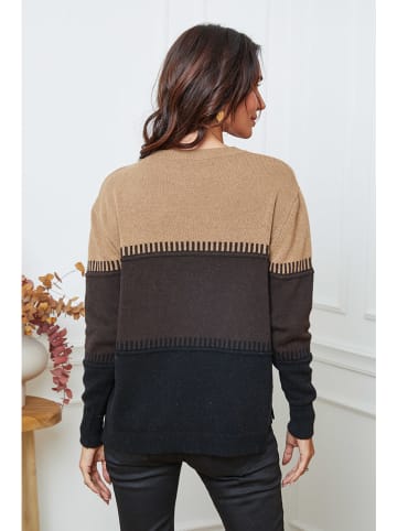 So Cachemire Pullover "Lurcia" in Hellbraun/ Braun/ Schwarz