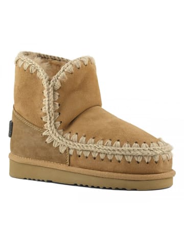 Mou Skórzane botki zimowe w kolorze beżowym