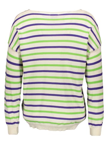 Herrlicher Sweter w kolorze kremowo-zielono-fioletowym